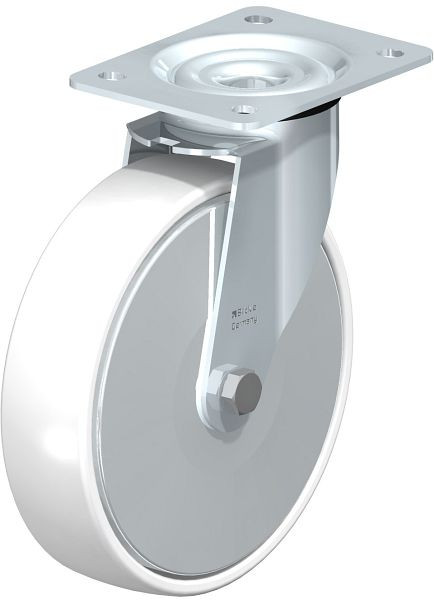 Blickle LE-PPN 200G-FA Stahlblech-Lenkrolle mit Anschraubplatte, Polypropylen, Weiß, 762867