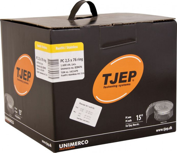TJEP PC25/76 Rillennagel rostfrei A4, Flachkopf Box 1.600 Stück, PC Nägel, 839476