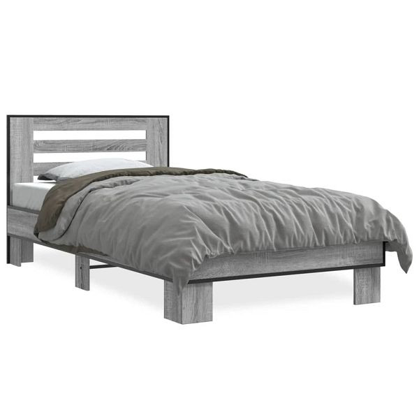 vidaXL Bettgestell Grau Sonoma 100x200 cm Holzwerkstoff und Metall, 845650