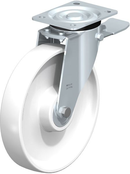 Blickle L-PO 250K-3-ST Stahlblech-Lenkrolle, mittelschwere Ausführung, mit Anschraubplatte & Feststeller, Polyamid, Weiß, 422782