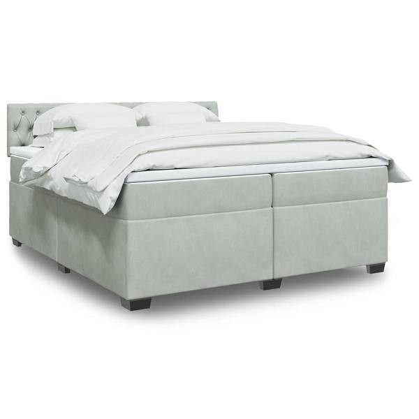 vidaXL Boxspringbett mit Matratze Hellgrau 200x200 cm Samt, 3286408