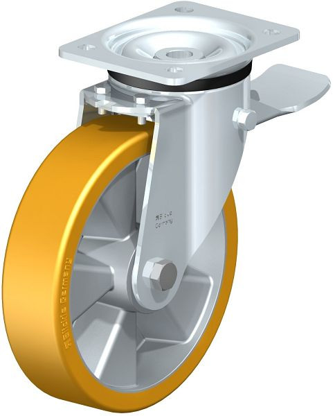 Blickle LK-ALTH 200K-ST Stahlblech-Lenkrolle, schwere Ausführung, mit Anschraubplatte & Feststeller, Blickle Extrathane®, Hellbraun, 289819