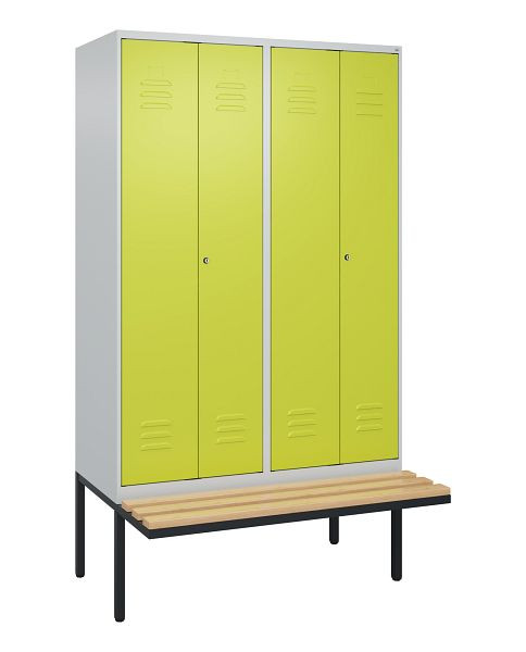 C+P Umkleidespind Classic PLUS, Doppel-Spind, 4 Abteile, 2120x1200x815mm, 7035/0024, Zylinderschlösser, Buche-Sitzleisten, 0800427-40P S10054