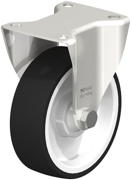 Blickle BKX-POTH 125KD-1 Edelstahl-Schwerlast-Bockrolle mit Anschraubplatte, Thermoplastisches Polyurethan, Grau, 761561