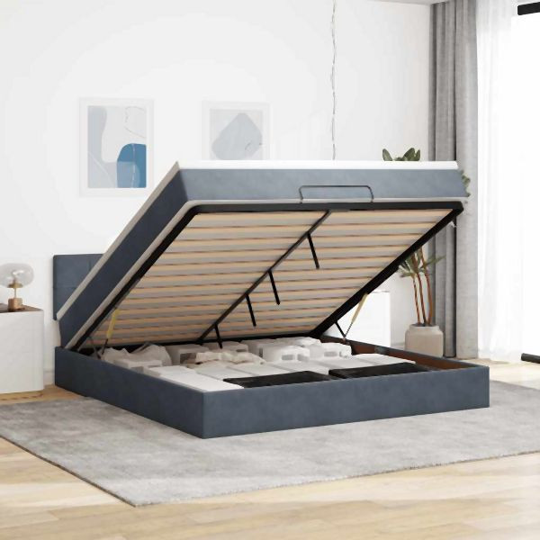 vidaXL Ottoman-Bett mit Matratze Dunkelgrau 160x200 cm Samt, 3311784