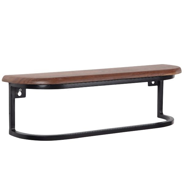 Wohnling Wandregal 50x15x13 cm Sheesham Massivholz/Metall Hängeregal Industrial, Rechteckig, WL6.729