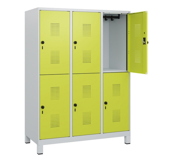 C+P Doppelstöckiger Spind Evolo PLUS, Füße, 6 Fächer, 1630x1200x500mm, 7035/0024, Drehriegel, 0493105-32 S10015