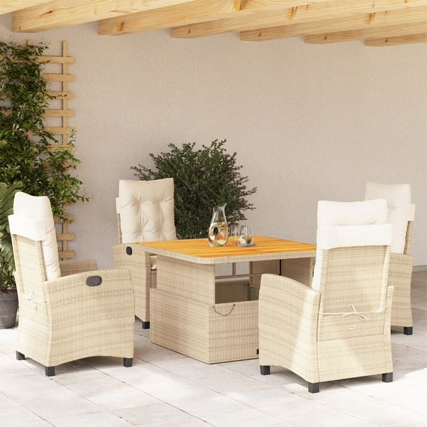 vidaXL 5-tlg. Garten-Essgruppe mit Kissen Beige Poly Rattan, 3277413