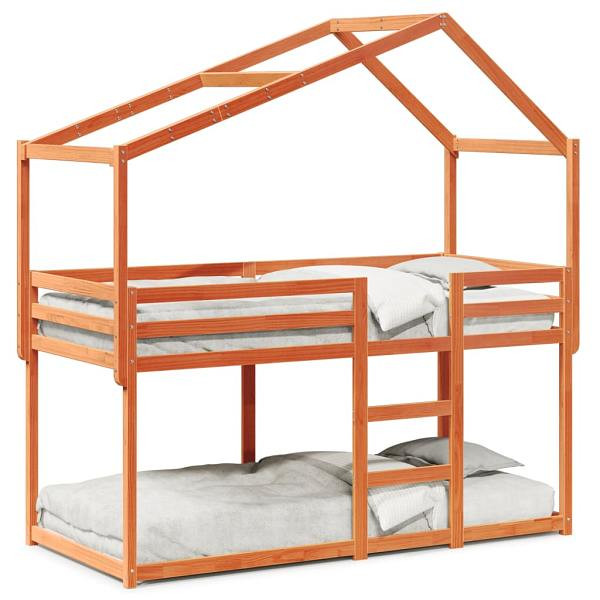 vidaXL Etagenbett mit Dach Wachsbraun 90x200 cm Massivholz Kiefer, 3282038