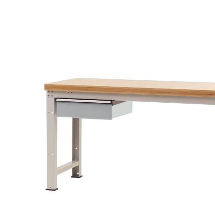 Manuflex Einzelschubfach in Alusilber ähnlich RAL 9006, Ohne Zylinderschloss, für Tischtiefe 700 mm, BxTxH= 425 x 550 x 135mm, Alusilber, ZB2032.9006