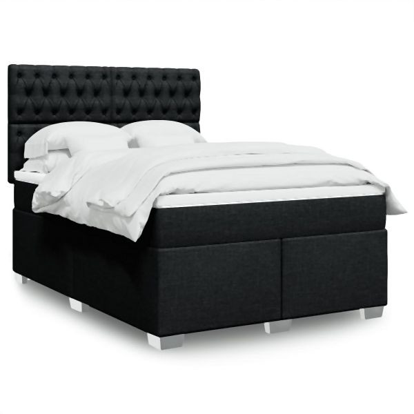 vidaXL Boxspringbett mit Matratze Schwarz 140x200 cm Stoff, 3290520
