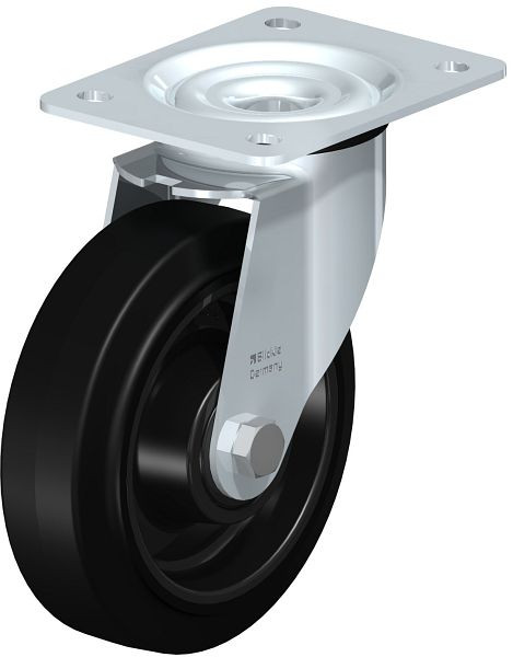 Blickle LE-POEV 160XKA Stahlblech-Lenkrolle mit Anschraubplatte, Elastik-Vollgummi, Schwarz, 850210