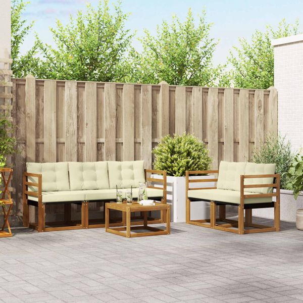 vidaXL Outdoor-Sofagarnitur mit Kissen 6-teilig Natur und Creme, 3368389