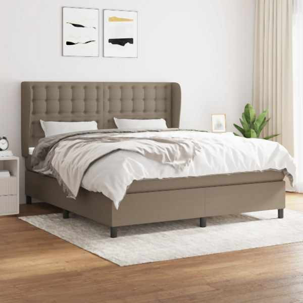 vidaXL Boxspringbett mit Matratze Taupe 180x200 cm Stoff, 3128305