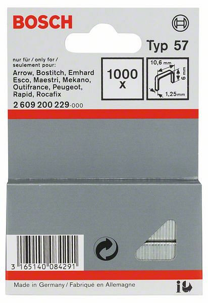 Bosch Flachdrahtklammer Typ 57, 10,6 x 1,25 x 6 mm, 1000er-Pack, 2609200229