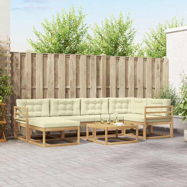 vidaXL Outdoor-Sofagarnitur 7-teilig Weiß und Creme, 3386709