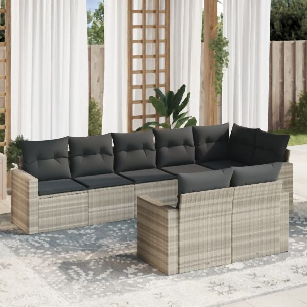 vidaXL 8-tlg. Garten-Sofagarnitur mit Kissen Hellgrau Poly Rattan, 3251559