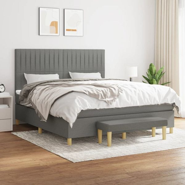 vidaXL Boxspringbett mit Matratze Dunkelgrau 160x200 cm Stoff, 3137326