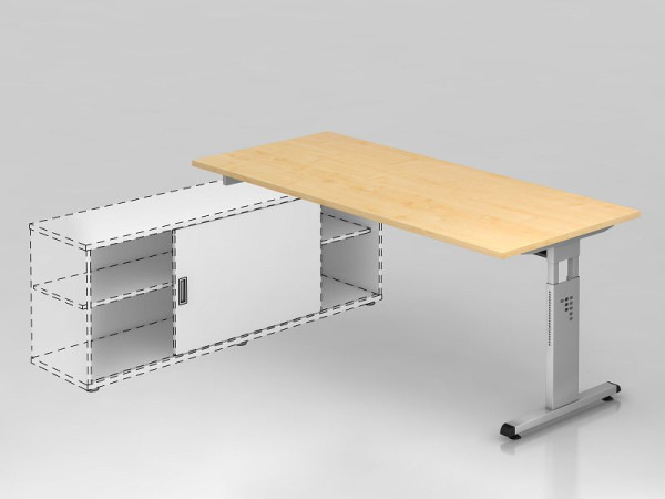Hammerbacher Anbauschreibtisch T-Fuß 180x80cm, Ahorn/Silber, Rechteckform, Aufsatz auf Sideboard 1758, VOSE19/3/S