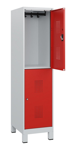 C+P Doppelstöckiger Spind Evolo PLUS, Füße, 2 Fächer, 1630x400x500mm, 7035/3020, Zylinderschloss, 0493105-12 S10028