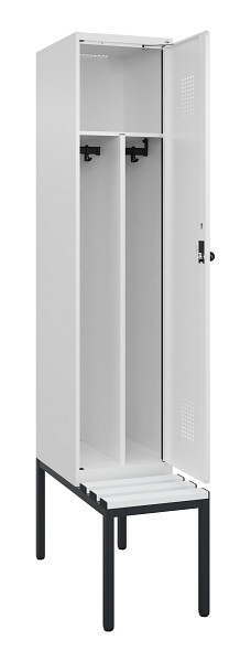 C+P Spind Evolo PLUS, 1 Abteile, 2120x400x815mm, 9016/9016, Haken 4, Drehriegel, Sitzfläche Kunststoff, Sitzbank, Trennwand, 0490507-12F S10074