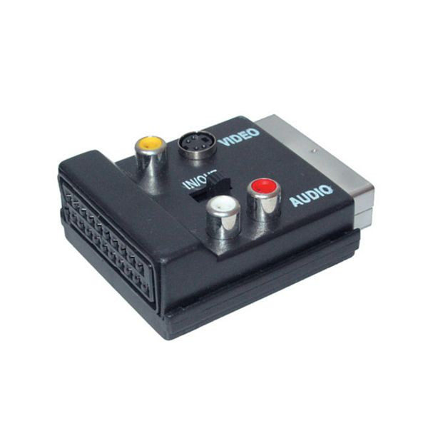 shiverpeaks BASIC-S, Scart-Adapter mit Scartkupplung und 3 Cinchkupplungen und 4-pol MINI DIN-Kupplung, IN / OUT mit Schalter, BS94036