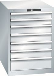 LISTA Schubladenschrank 27x36E (BxTxH) 564x725x800mm KEY Lock, Lichtgrau, 7 Schubladen, Fronthöhen: 75-150 mm, 14.367.020