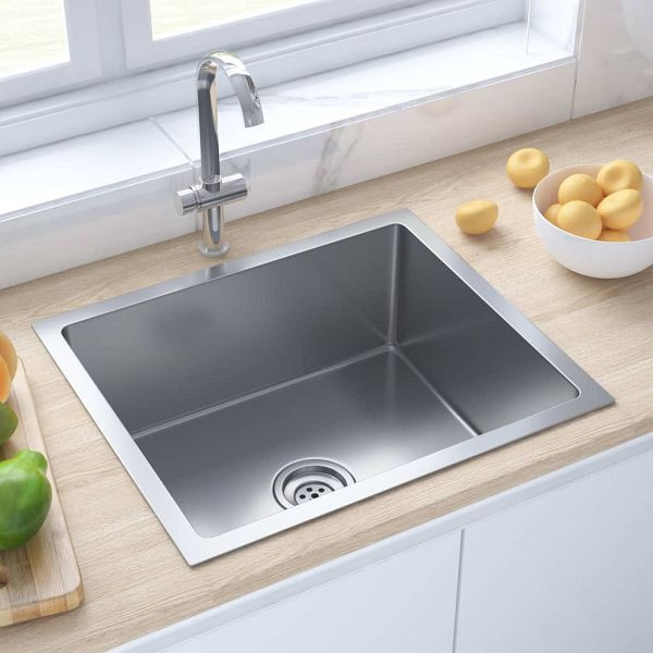 vidaXL Handgemachte Einbauspüle Edelstahl, Material: Edelstahl mit gebürsteter Oberfläche, 51502