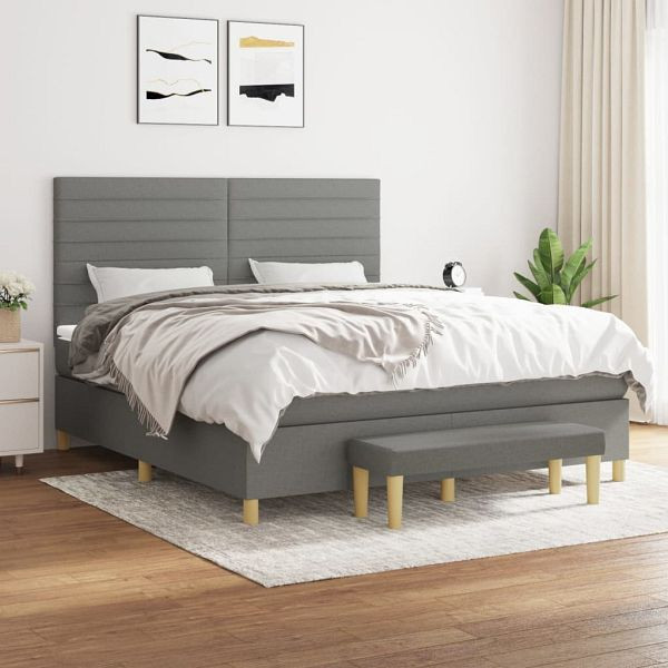 vidaXL Boxspringbett mit Matratze Dunkelgrau 180x200 cm Stoff, 3137254