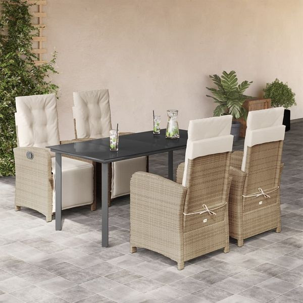 vidaXL 5-teilig Garten-Essgruppe mit Kissen Beige Poly Rattan, 3212580