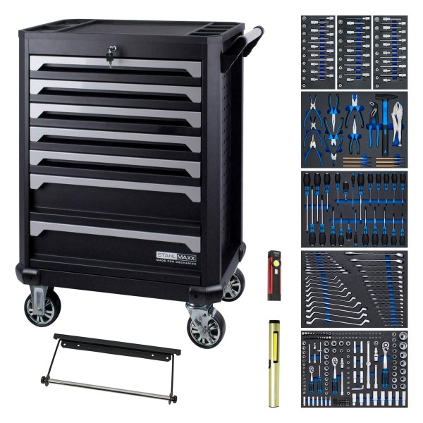 Stahlmaxx Werkstattwagen mit 342 Werkzeugen in Schaumstoffeinlagen, XXL-123167