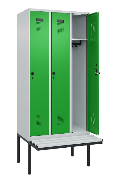 C+P Spind Evolo PLUS, 3 Abteile, 2120x900x815mm, 7035/6037, Haken 3, Drehriegel, Material Sitzfläche Kunststoff, 0490407-30 S10065