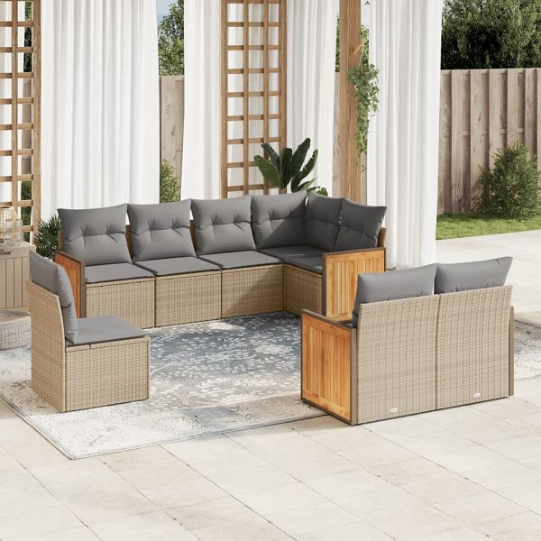 vidaXL 8-teilig Garten-Sofagarnitur mit Kissen Beige Poly Rattan, 3227844