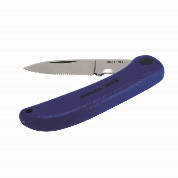 BRINKO Kabelmesser, Klinge aus rostfreiem Stahl mit Schaber und Zahnung Griff aus schlagfestem Kunststoff, blau, 3525