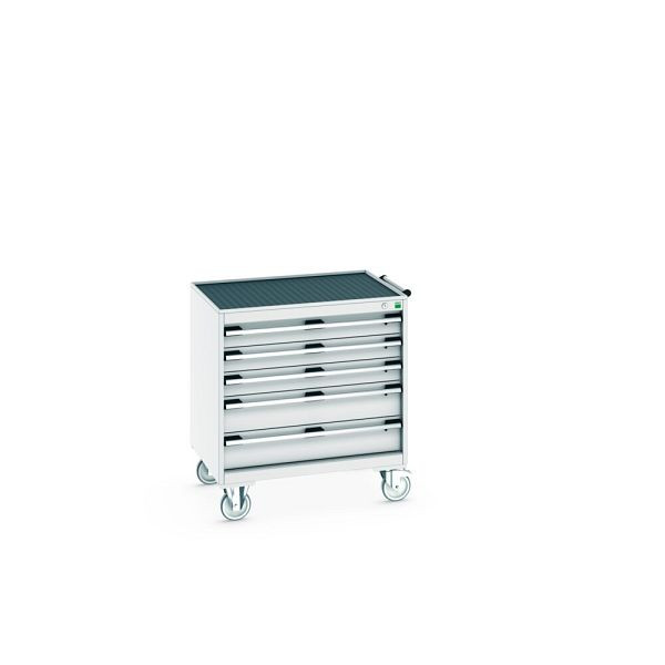 bott cubio Schubladenschrank mobil bestückt, mit 5 Schubladen, BxTxH: 800x650x885mm, RAL 7035/7035, Lichtgrau, 40402057.16V