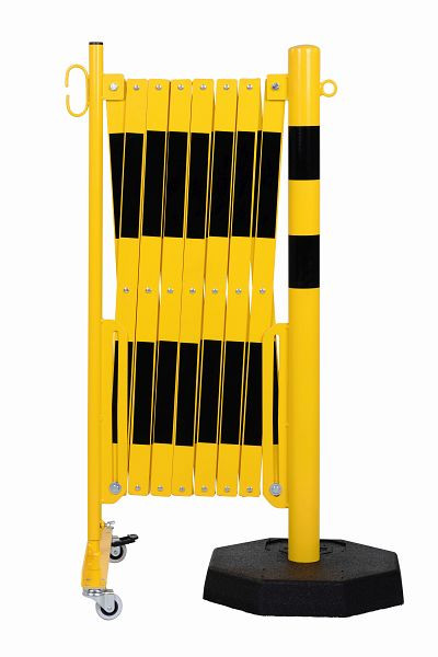 CRASH STOP Scherengitter gelb-schwarz 4,0m mit Pfosten Ø60mm und mobiler Fußplatte, 70-90