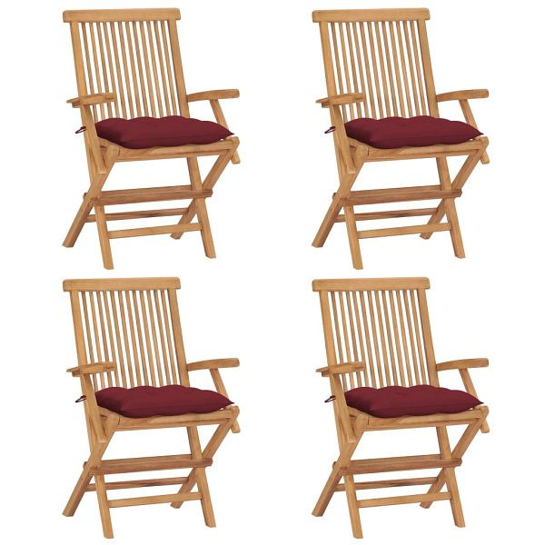 vidaXL Gartenstühle mit Weinroten Kissen 4 Stück Massivholz Teak, 3065641