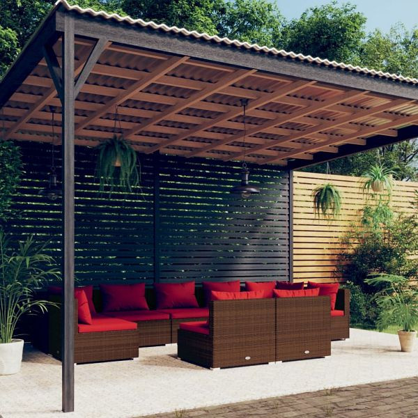 vidaXL 9-teilig Garten-Lounge-Set mit Kissen Braun Poly Rattan, 3102027