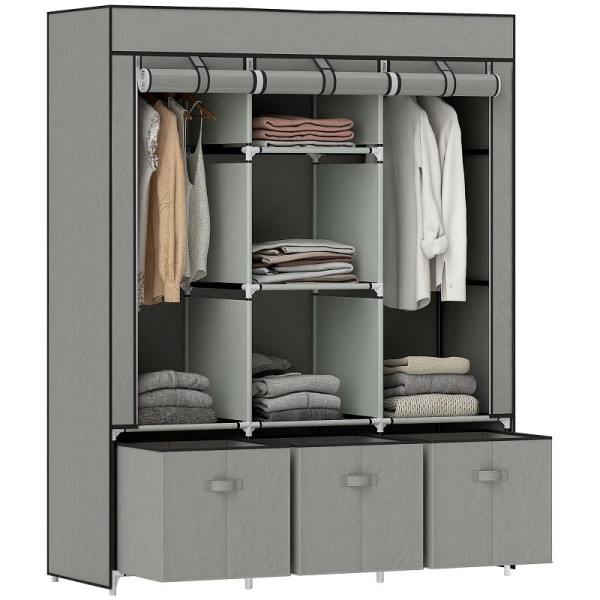 HOMCOM Stoffschrank aus Vlies, Faltschrank, inkl. 3 Schubladen, 125 x 43 x 162,5 cm, 850-210V00LG
