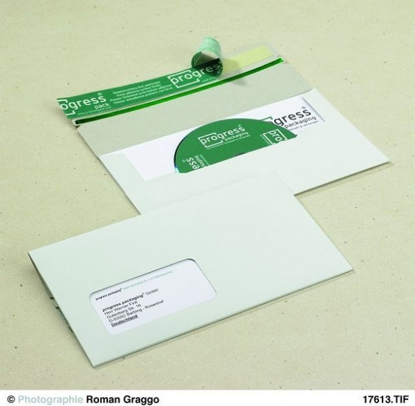 Progress Packaging PP_C06.01 CD-MAILER DL weiß mit SK-Verschluß und Aufreißfaden mit Fenster links, VE: 100 Stück, 000025