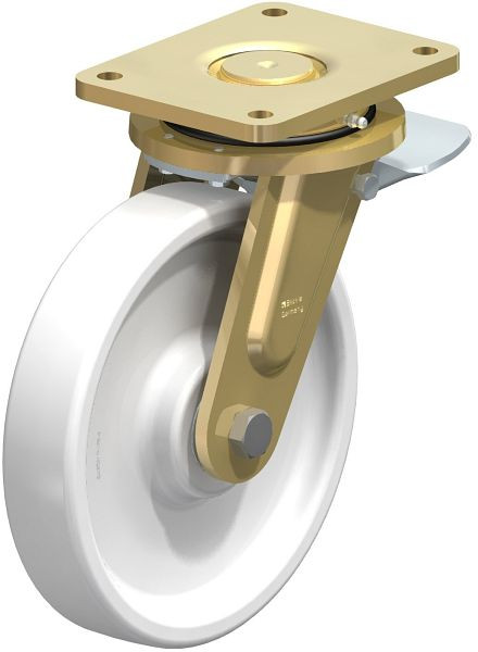 Blickle LS-SPO 251K-ST Stahlgeschweißte Schwerlast-Lenkrolle, schwere Drehkranz-Ausführung mit Feststeller, Polyamid, Weiß, 755064