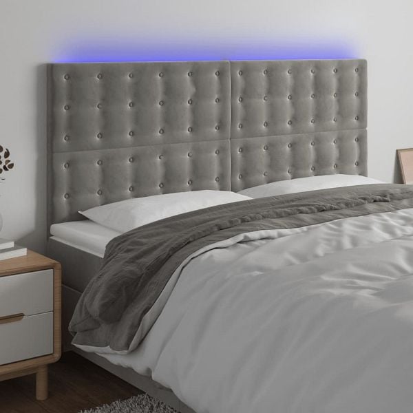 vidaXL LED Kopfteil Hellgrau 180x5x118/128 cm Samt, 3122918