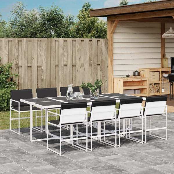 vidaXL 9-tlg. Garten-Essgruppe mit Kissen Weiß Textilene, UV-beständig, 3295105