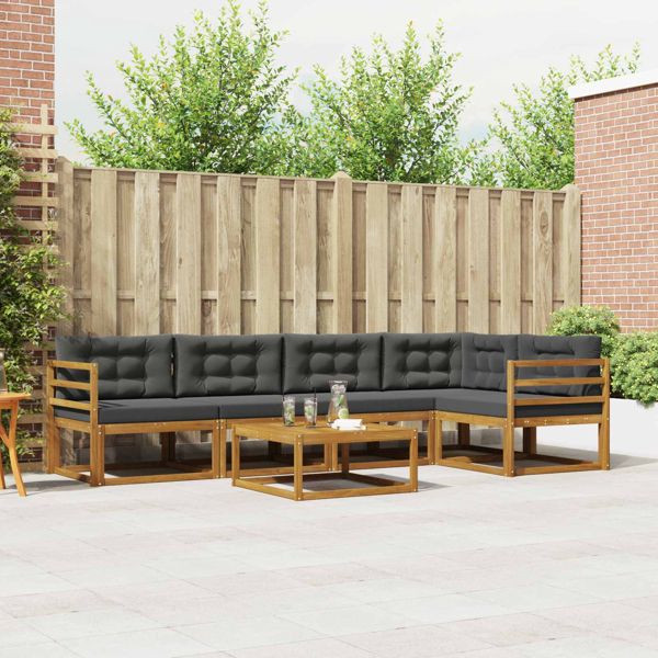 vidaXL Outdoor-Sofagarnitur mit Kissen 6-teilig Natur und Anthrazit, 3367600