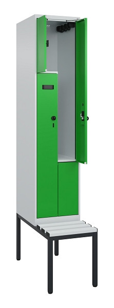 C+P Z-Spind Evolo PLUS, Bank, 2 Fächer, 2120x400x815mm, 7035/6037, Drehriegel, Sitzfläche Kunststoff, Sitzbank, 0490537-122 S10065
