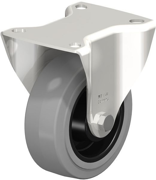 Blickle BX-POEV 100G-SG Edelstahl-Bockrolle mit Anschraubplatte, Elastik-Vollgummi, Grau, 582353