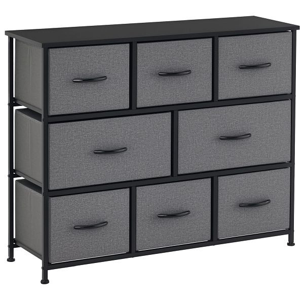 HOMCOM Kommode mit 8 Stoffschubladen, 2 große, 6 kleine, Metallrahmen, Kippschutz, Grau, 831-405V80
