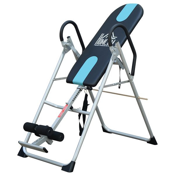 HOMCOM Inversionsbank klappbar Schwerkrafttrainer mit Sicherheitsgurt Inversionstisch bis 136kg Stahl Silber+Schwarz+Blau, A91-053