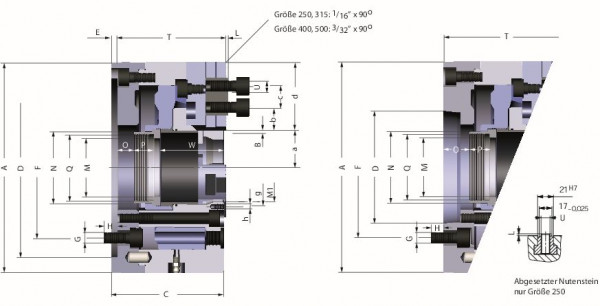 Röhm Kraftspannfutter KFD-HS 250, 3-Backen, Spitzverzahnung 90°, ISO 702-I, 143726