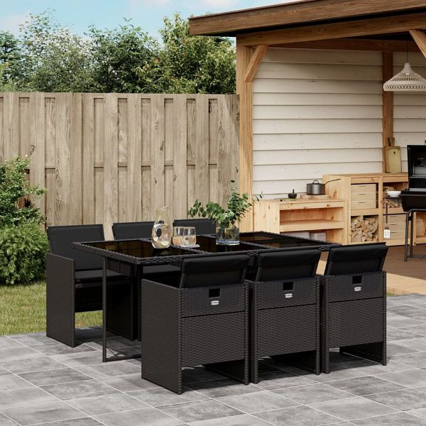 vidaXL 7-teilig Garten-Essgruppe mit Kissen Schwarz Poly Rattan, 3210547